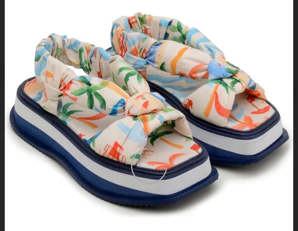 Farm Rio Copacabana Scarf Print Puffy Platform Sandals NWT Size 8